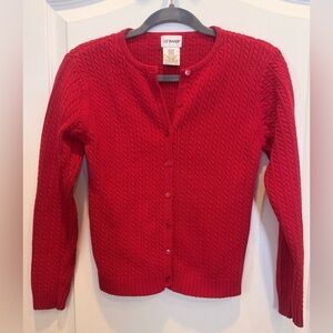 LIZ BAKER Cotton Cable Knit Cardigan Sweater Red Petite Small